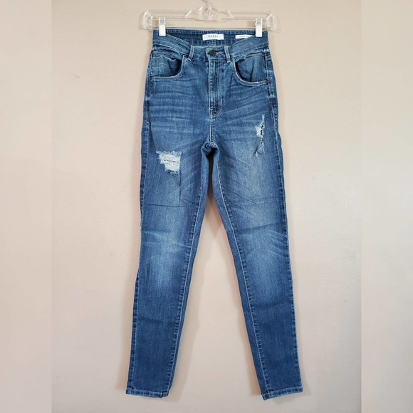 Guess Womens Super High Rise Skinny Jeans Size 26 Blue Distressed Stretch - Picture 3 of 10